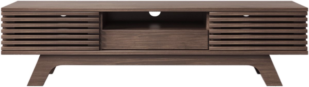 M-Goods - TV Meubel 150cm Hout - TV Kast met Lamellen Deuren - Lade en Opbergruimte - Modern Design