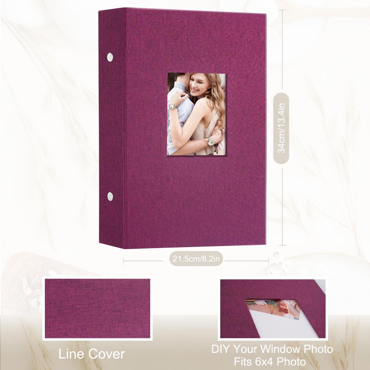 SnelShoppen - Miaikoe Fotoalbum 300 vakjes, 6x4 inch insteekalbum voor 300 horizontale foto's van 10x15 cm, linnen albumboek in paars, perfect voor br