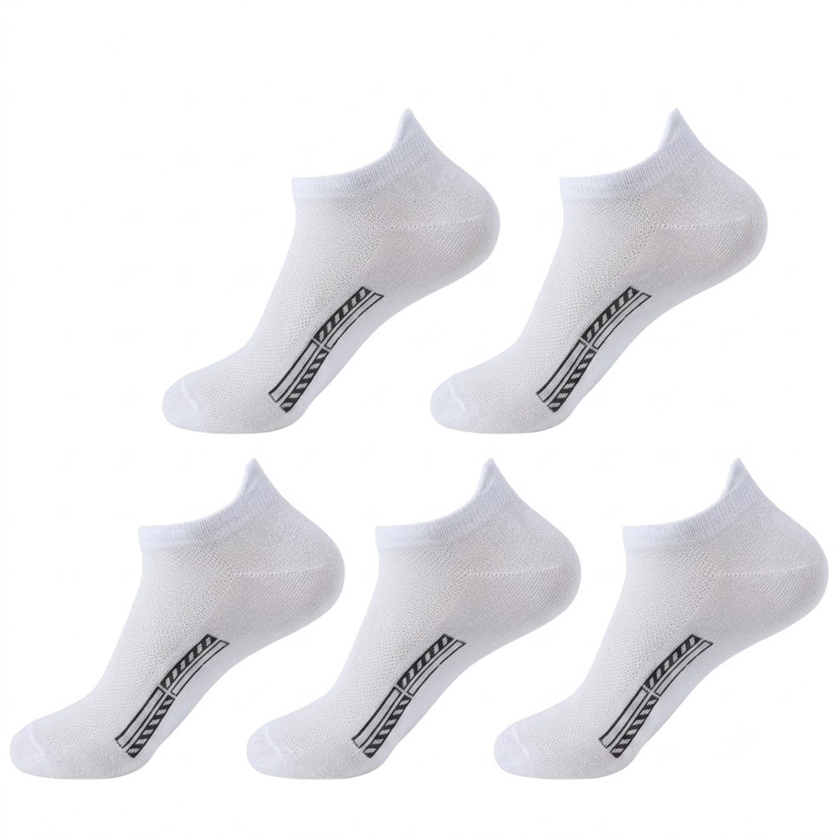 Witte onzichtbare sokken heren en dames – 5 paar lage sport sokken van gekamd katoen, ademend mesh, zweet absorberend, sneaker sokken, geschikt voor hardlopen, fitness, wandelen en dagelijks gebruik