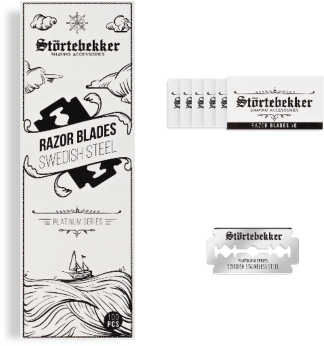 Störtebekker® Premium Scheermesjes – 100 scherpe mesjes voor alle gangbare safety razors and straight razors – van Zweeds roestvrij staal – voor de gevoelige huid
