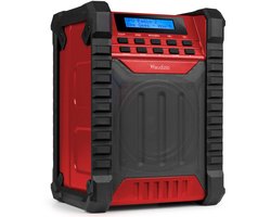 Bouwradio - Audizio Jobsite bouwradio met accu - Bluetooth, DAB+ en FM - IP54 waterdicht - Rood