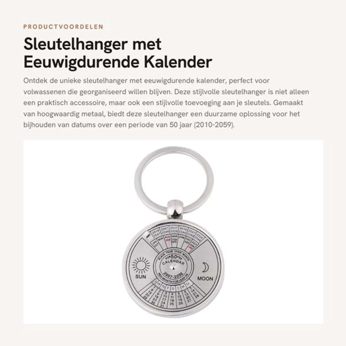 Sleutelhanger met eeuwigdurende kalender - Sleutelhanger auto - Sleutelhanger volwassenen - Sleutelhanger metaal - Sleutelhanger 50 jaar - Lichtgewicht en praktisch