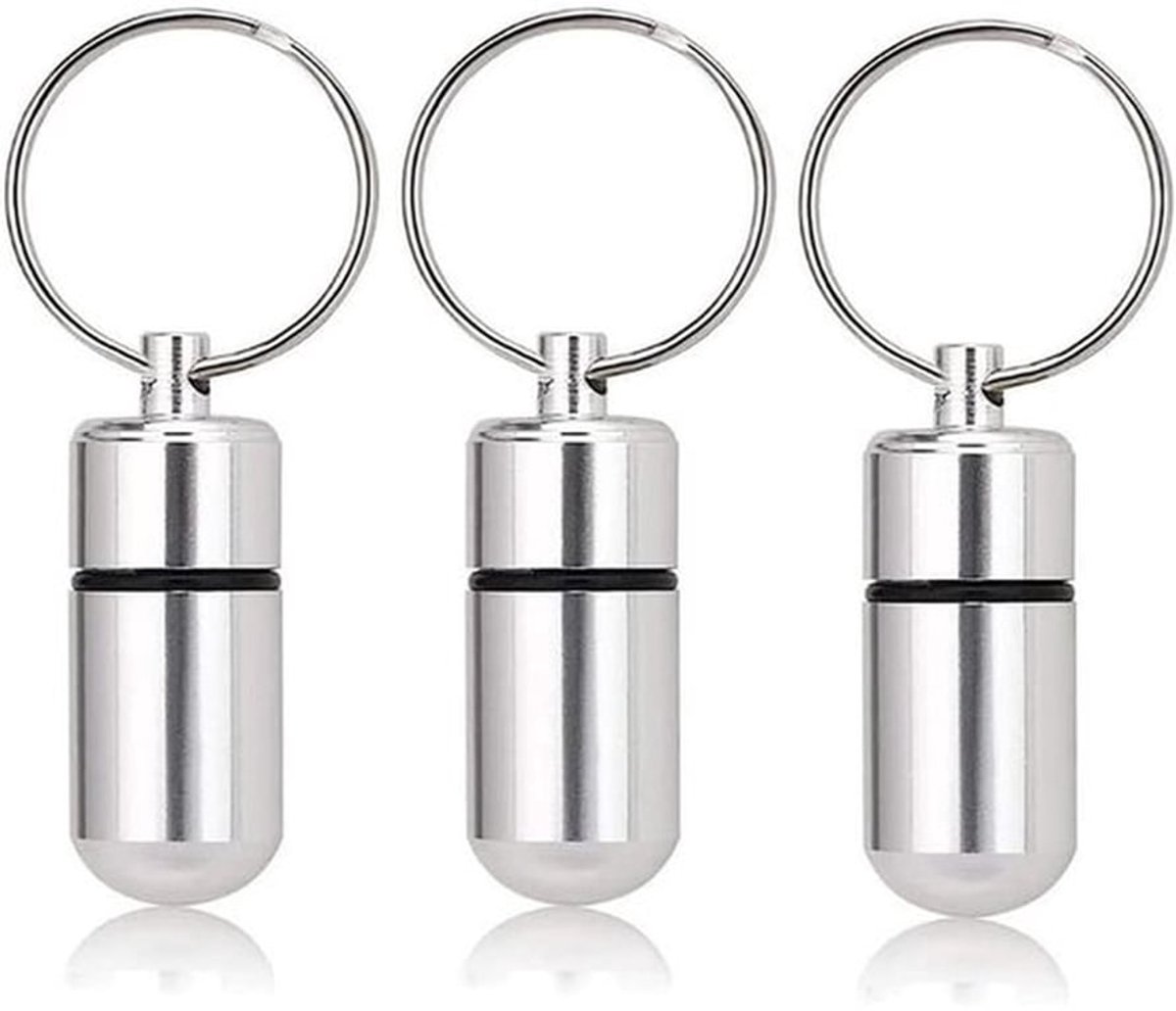 Pillendoosje Klein - 3 Stuks - Sleutelhanger - Waterdicht - Draagbaar - Afmetingen 4,8 x 1,4 cm - Voor Medicijnen en Kleinigheden - Medicijnhouder