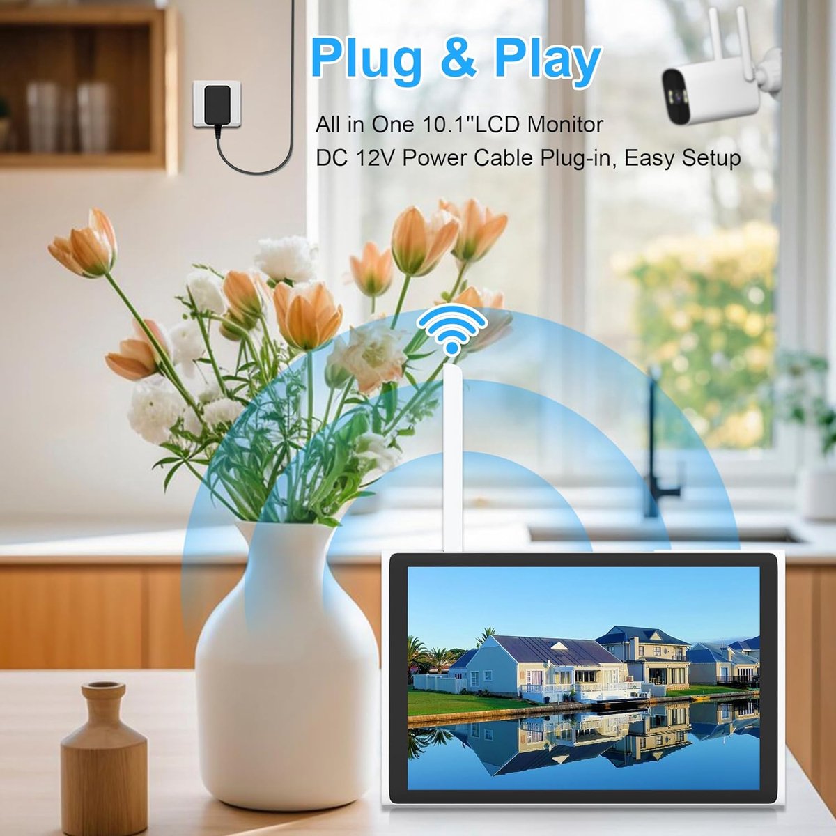 SnelShoppen - ANTELA 3 MP Buiten Beveiligingscamera Set van 4, Nachtzicht, Twee-Weg Audio, Weergave op Afstand, Draadloos 2.4 GHz, Voor Thuis, Tuin, K