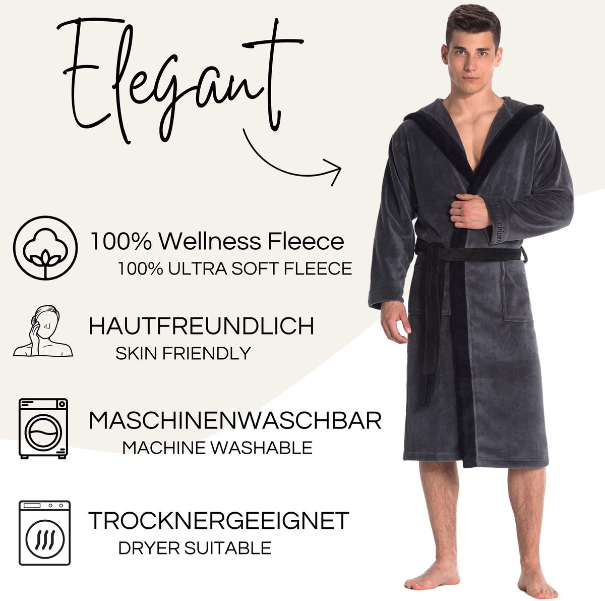 SnelShoppen - Di Ficchiano Monza Badjas Heren met Capuchon, Pluizige Microvezel Ochtendjas