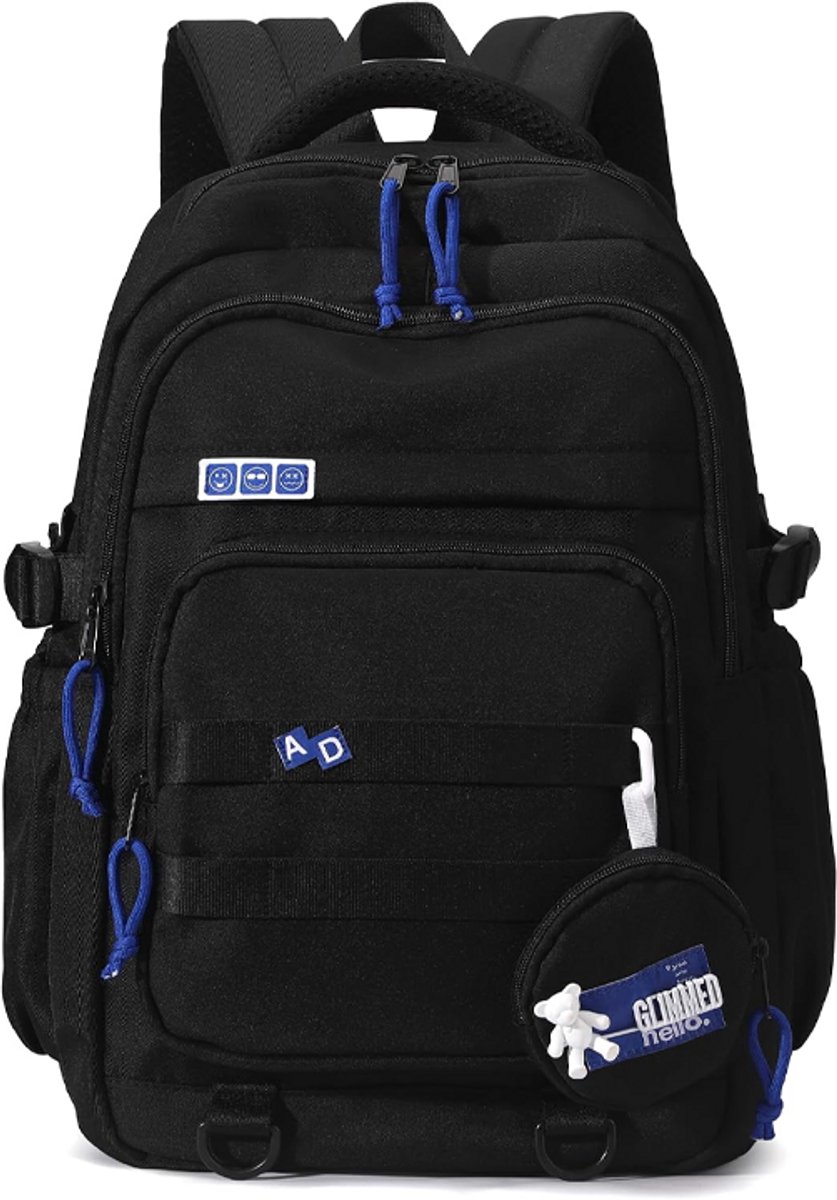 Verpakking van 1 stuk - Studentenrugzak - Stijlvolle schoudertas - Leuke schoolrugzak - Ruime, casual tas voor dagelijks gebruik - Voordelige reistas - Rugondersteuning en gewichtsvermindering - Geschikt voor school en reizen - 31*16*47 cm - Zwart