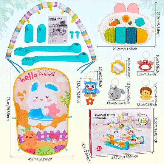 Speelmat Baby - Kruipmat met boog - 2-in-1 - 5 Speeltjes - Voetpiano - Sterrenprojectie - 180° Draaibaar - Baby Fitnessmat - Voor 0-12 Maanden - Educatief Cadeau — afbeelding 4