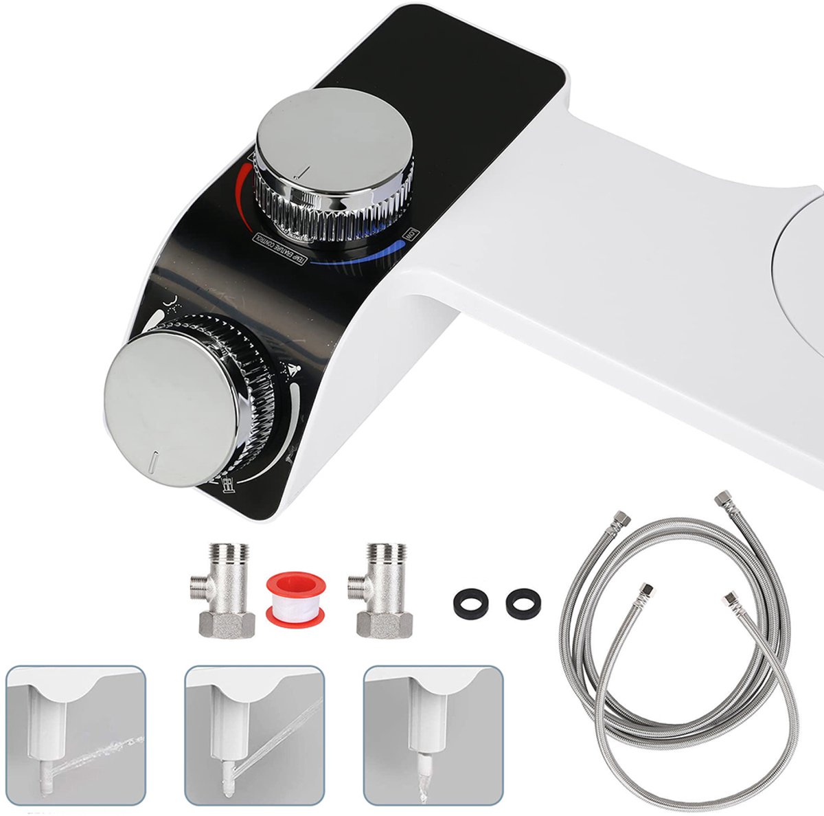 Accessoires voor slimme toiletbril - Afneembaar - Niet-elektrisch - Warm en koud water - Watertemperatuurregeling - Billenreiniging - Waterdrukregeling - Eenvoudige installatie - Reinigingsset - Wit