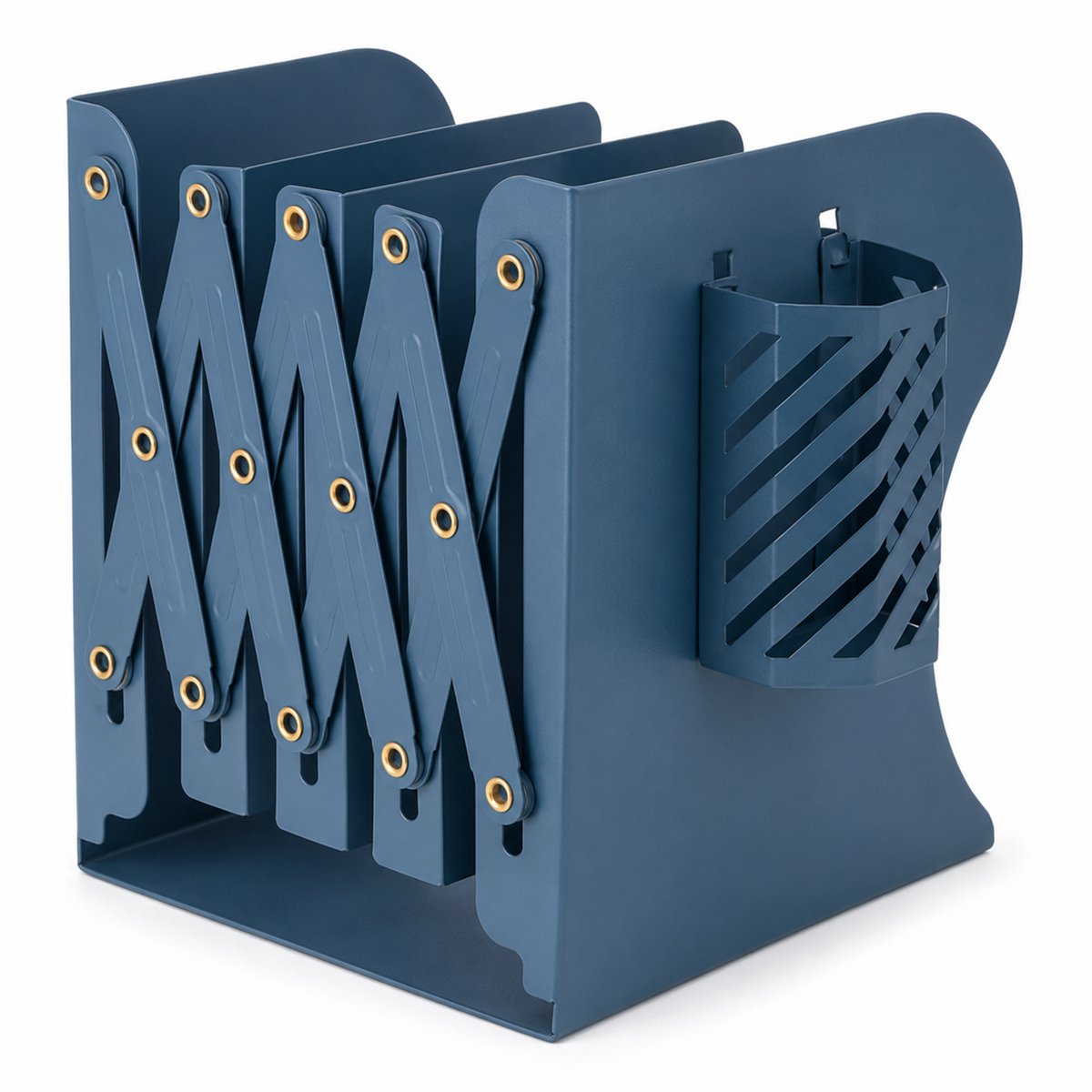 VHV - Bureau Boekenrek - Uitschuifbare Metalen Bureau Organizer met Pennenhouder - Voor Studie, Kantoor en Klas - Blauw