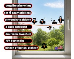 Jerma - Vogel raamstickers - 6 vogels zittend op draad - decoratie - ± 60 × 20 cm - Folie- Zelfklevend