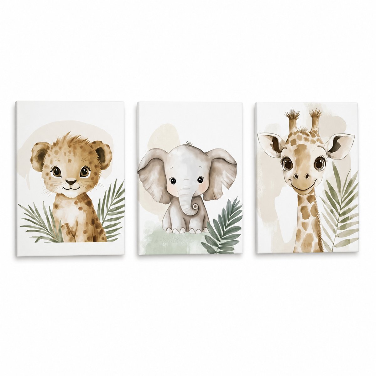 Wanddecoratie 30 x 40 cm - 3-delig - Luipaard - Olifant - Giraf - Poster - Meisje - - Babykamer - Posters