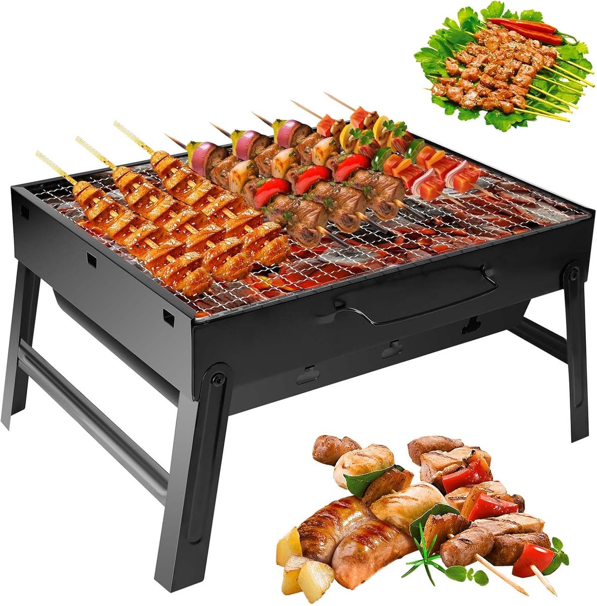 SnelShoppen - Compacte Mini Barbecue Kolen Grill - Draagbare Vouwbare Tafelgrill voor Camping, Picknick, Tuin, Patio, Reis - Ideaal voor Feestjes en B