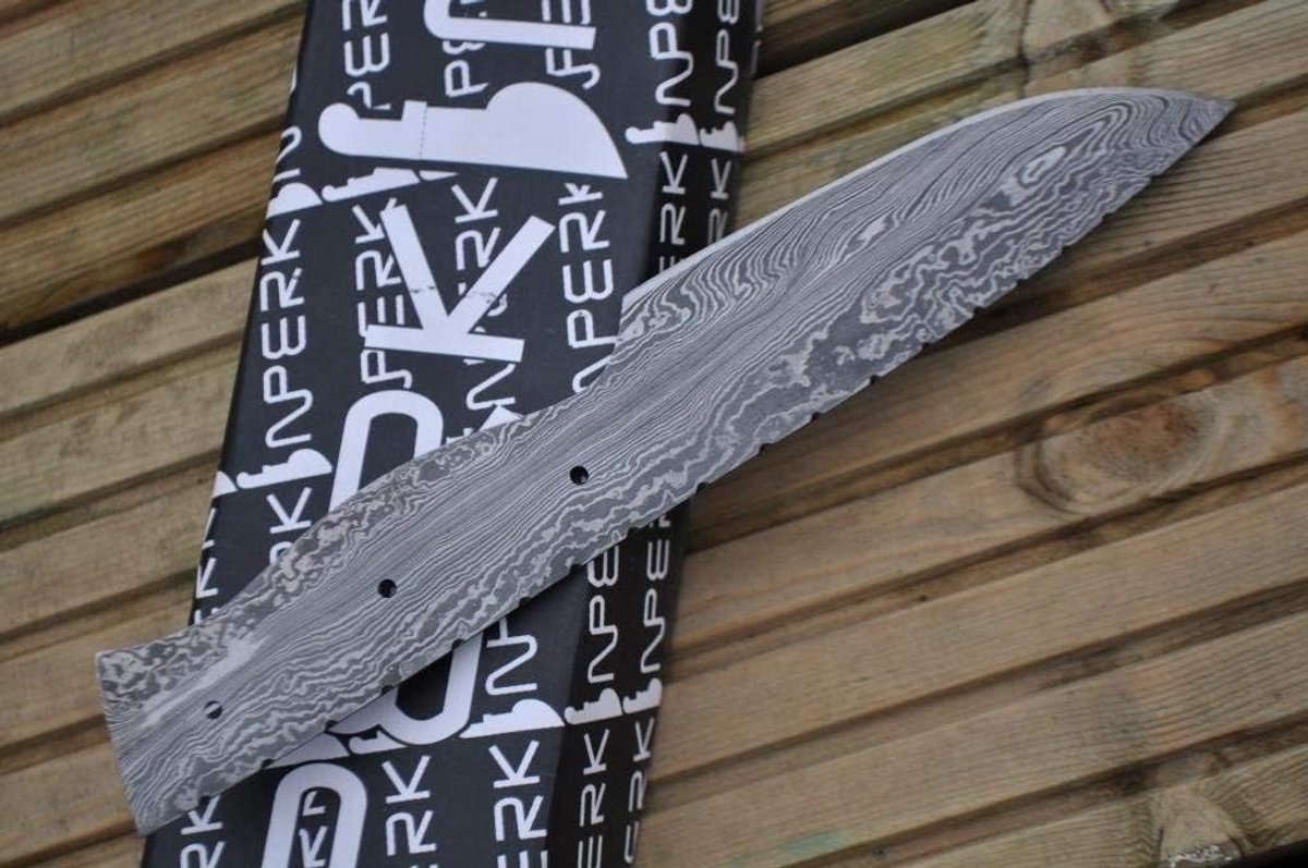 SnelShoppen - Perkin Messen van Gelegeerd Staal 20 cm - Ideaal voor Bushcraft en Camping - Damast Lemmet - Herbruikbaar en Duurzaam - Grijs