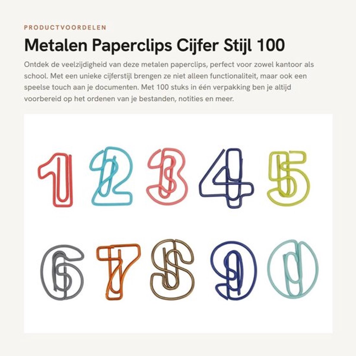 Paperclips 100 Stuks - Cijferstijl - Antislip - Bestandsorganisatie - Kantoor/School - Schattig Ontwerp - Kantoorclips