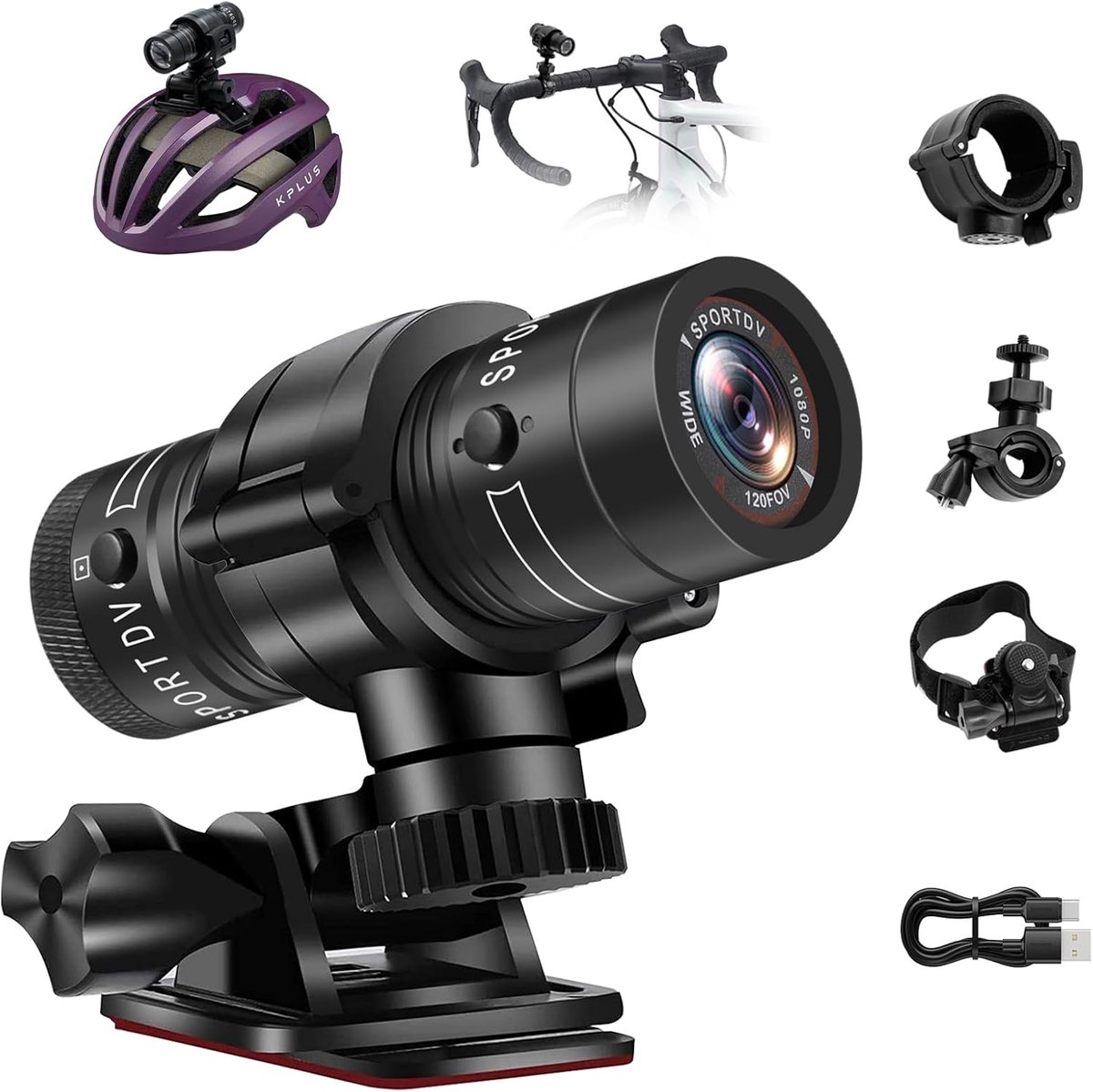 SnelShoppen - Action Cam 1080p HD, 120° Wide Angle Helmcamera, 1000mAh Accu, IP63 Waterdicht, Voor Fietsen en Motorrijden