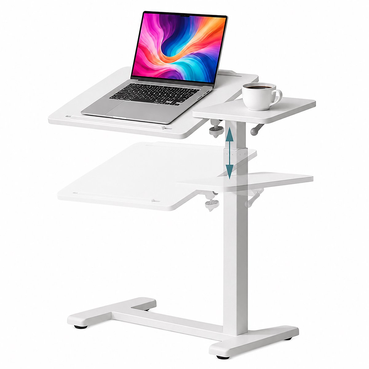 Sta bureau - 67,5-102 cm - hoogte verstelbaar - kantelbaar - met wielen - wit