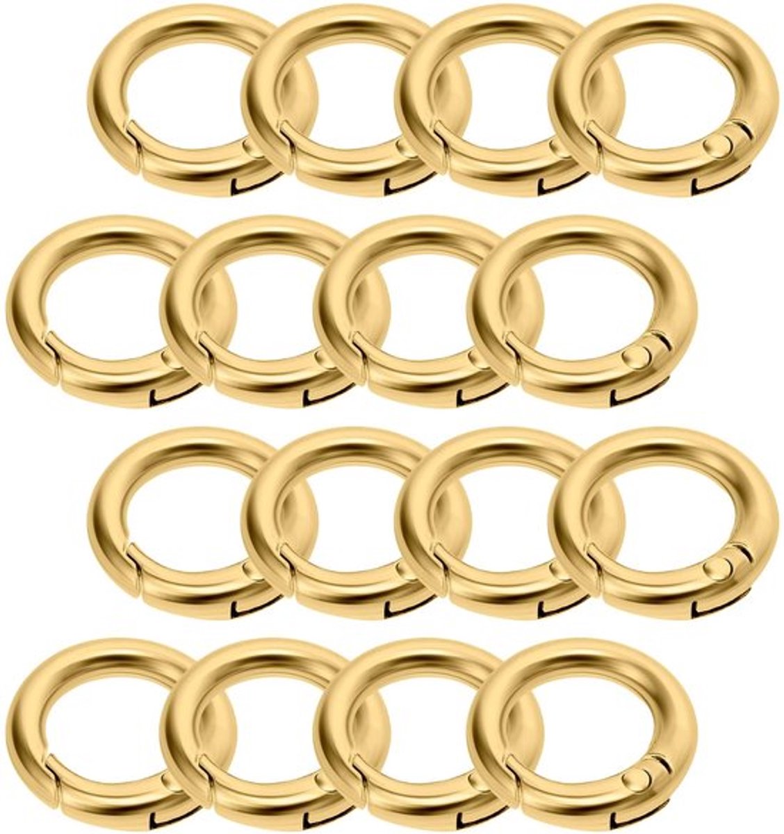 Karabijnhaak Mini - 16 Stuks - Splitringen - Sleutelhanger - Ronde O-ring - DIY Handwerk - Gouden Legering - Splitring