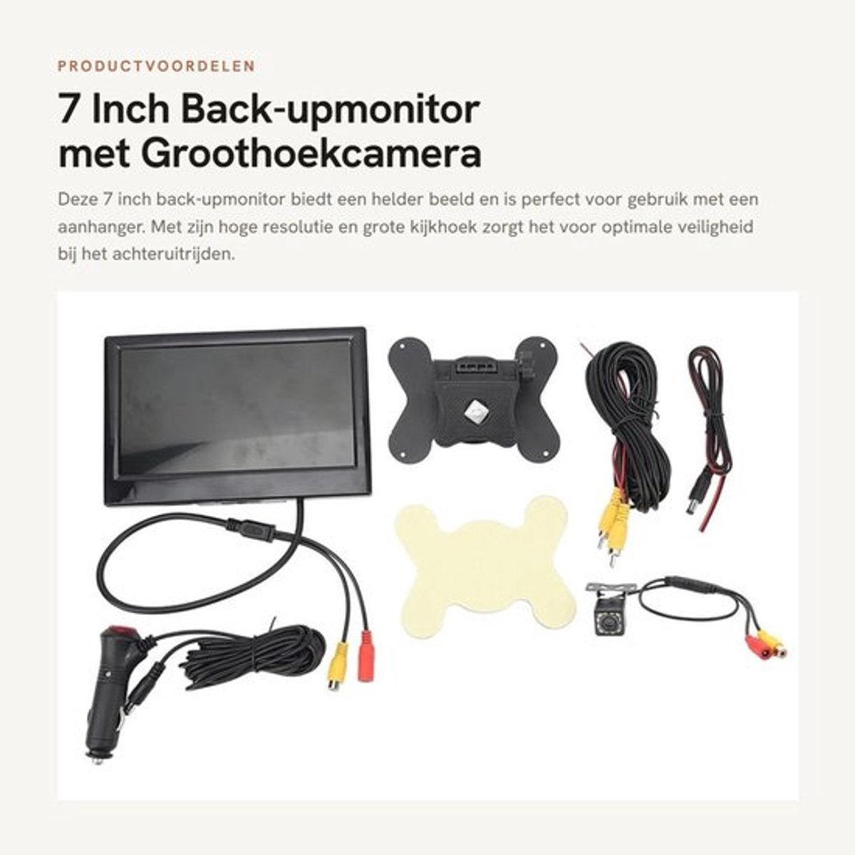 Back-upmonitor 7 Inch - Hoge Resolutie - 170° Groothoek - Waterdicht - Laag Stroomverbruik - 2 Video-ingangen - Achteruitrijmonitor