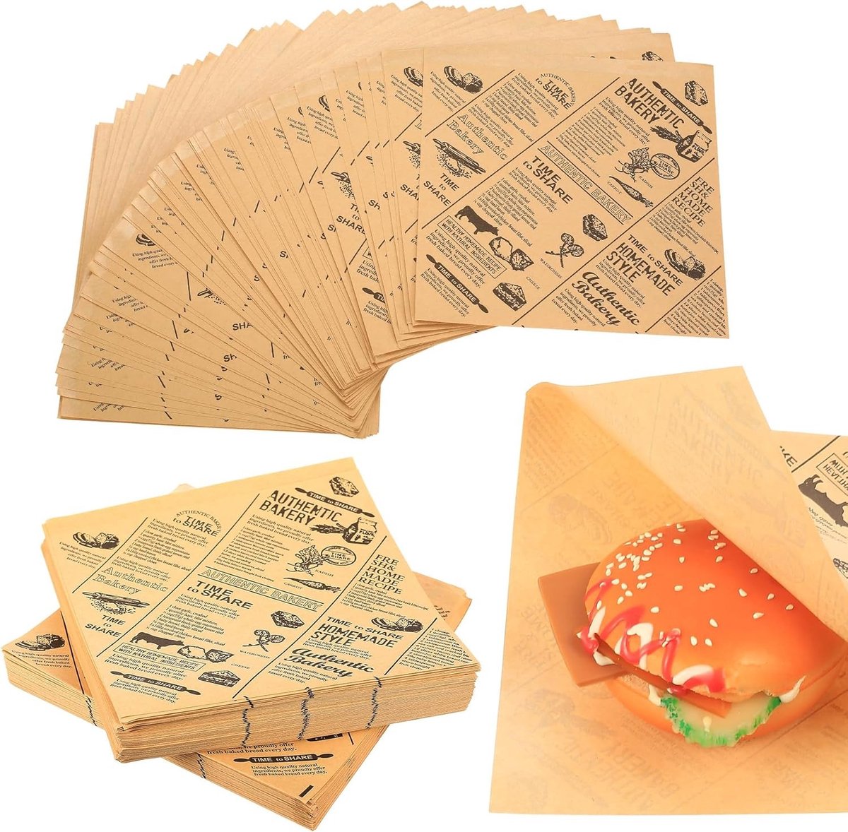 200 stuks dik hamburgerpapier en frietzakjes voor snacks, ideaal voor restaurants en catering