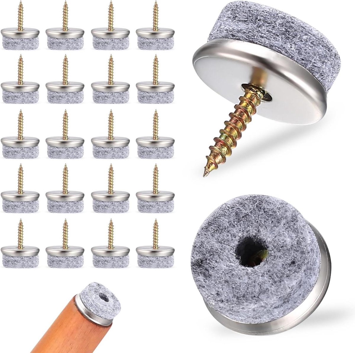 Vilten Stoelpootbeschermers - Meubelglijders Vilt - Vloeren Beschermen - Inschroefbaar Ontwerp - 40 Stuks 22 mm - Grijs