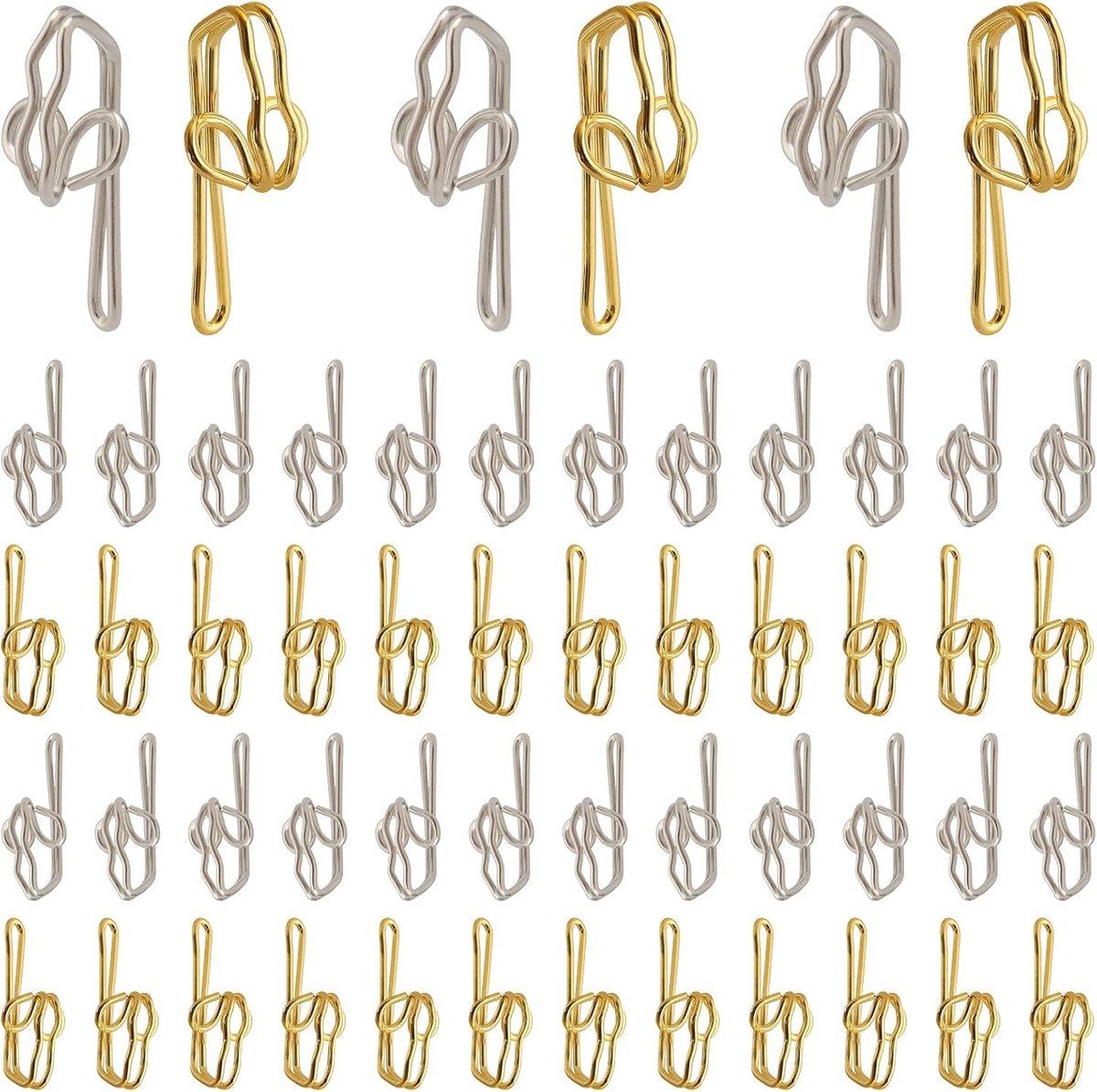 Metalen Gordijnhaken 200 Pack - Goud en Zilver, Perfect voor Potlood Plooi Gordijnen, Sterke Draperie Haken 28x12mm