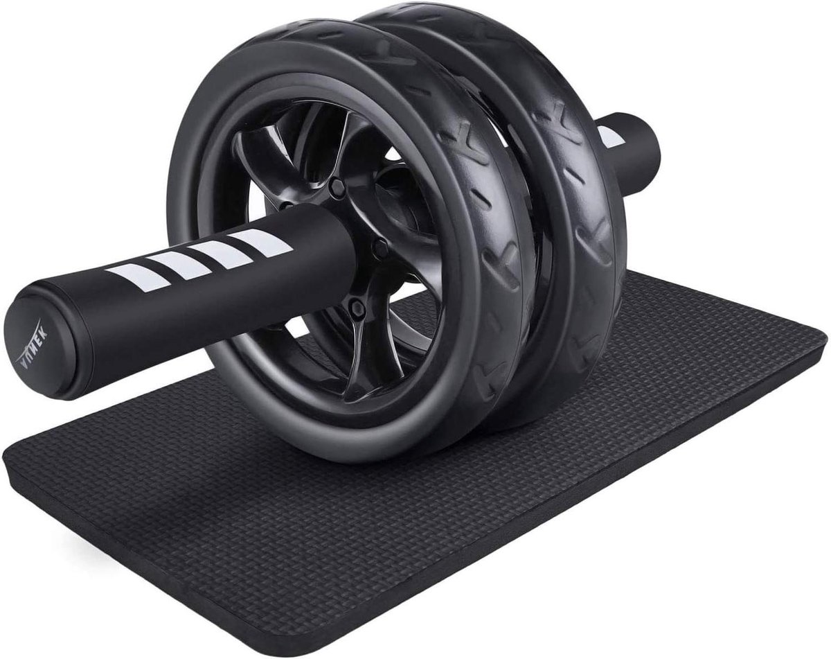 Buikspierwiel Set - Core Trainer - Thuis Workout - Dubbel Wiel Stabiliteit - Inclusief Knie Mat - Zwart