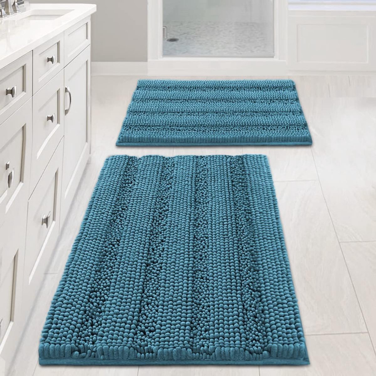 Badmatten Set 2-delig - Extra Dikke Chenille - 50x80 cm & 43x60 cm - Antislip & Superabsorberend - Machinewasbaar - Blauw