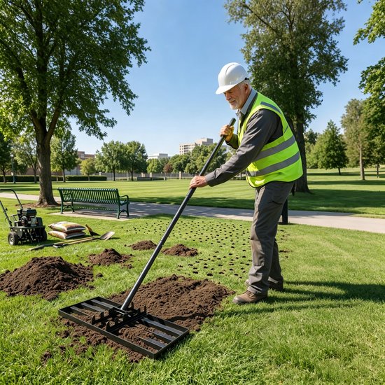 75x25cm Rasenrakel Voor Sanden En Abzetten, Rasen Nivellierreken, Rasenwerkzeug, Vlakkenebner, Levelingrake, Leveler Voor Het Niveau Aanpassen Van Het Gras In De Tuin, Met Een Ergonomische Greep, Geschikt Voor Tuin, Golfbaan En Hinterhof, Zwart — afbeelding 4