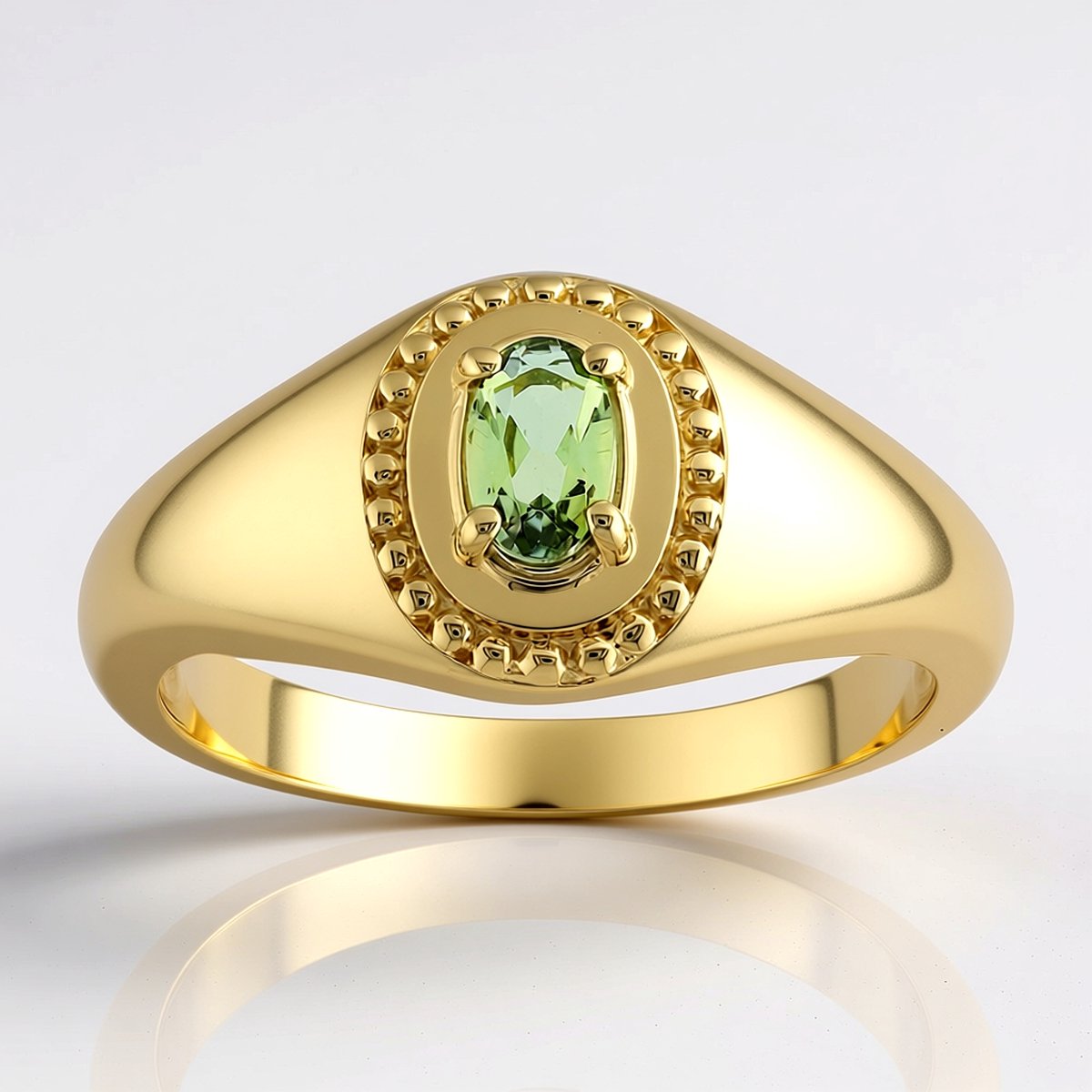 Cavill - 375 Geelgouden Ring - Onverhitte Groene Tanzaniet Ovaal 0,17 ct - Handgemaakt, Stevige Klauwzetting, Elegante Damesring