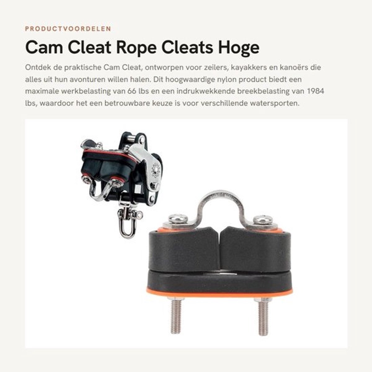 Cam Cleat - Nylon - Hoge belasting 66 lbs - Voor zeilen/kajakken/kanoën - Snelle release - Progressieve noktanden - Minimaliseert slijtage - Lijnklem