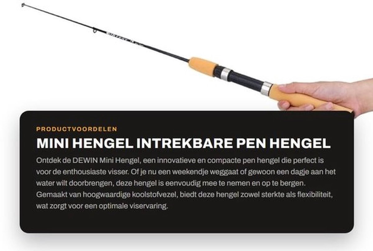 Hengel Mini - Opvouwbaar Visgerei - Koolstofvezel - Lichtgewicht - Antislip Handgreep - Verbeterd Geleidingssysteem - Visstok