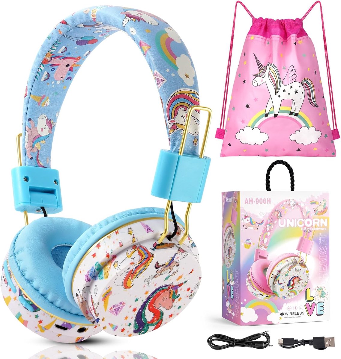 SnelShoppen - Bluetooth Hoofdtelefoon voor Kinderen - Draadloze en Bedrade Gebruik - Comfortabele en Veilig Ontwerp - Blauw - Ideaal voor School, Thui