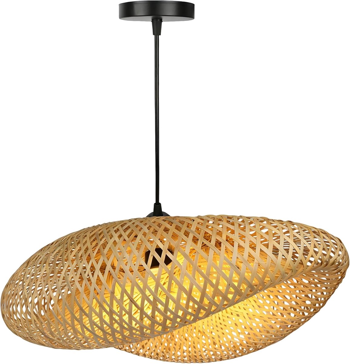 SnelShoppen - Hanglamp van Bamboe, Handgemaakte Rattan Lampenkap met E27 Fitting, 60 cm Diameter, Bohemian Stijl voor Slaapkamer en Woonkamer