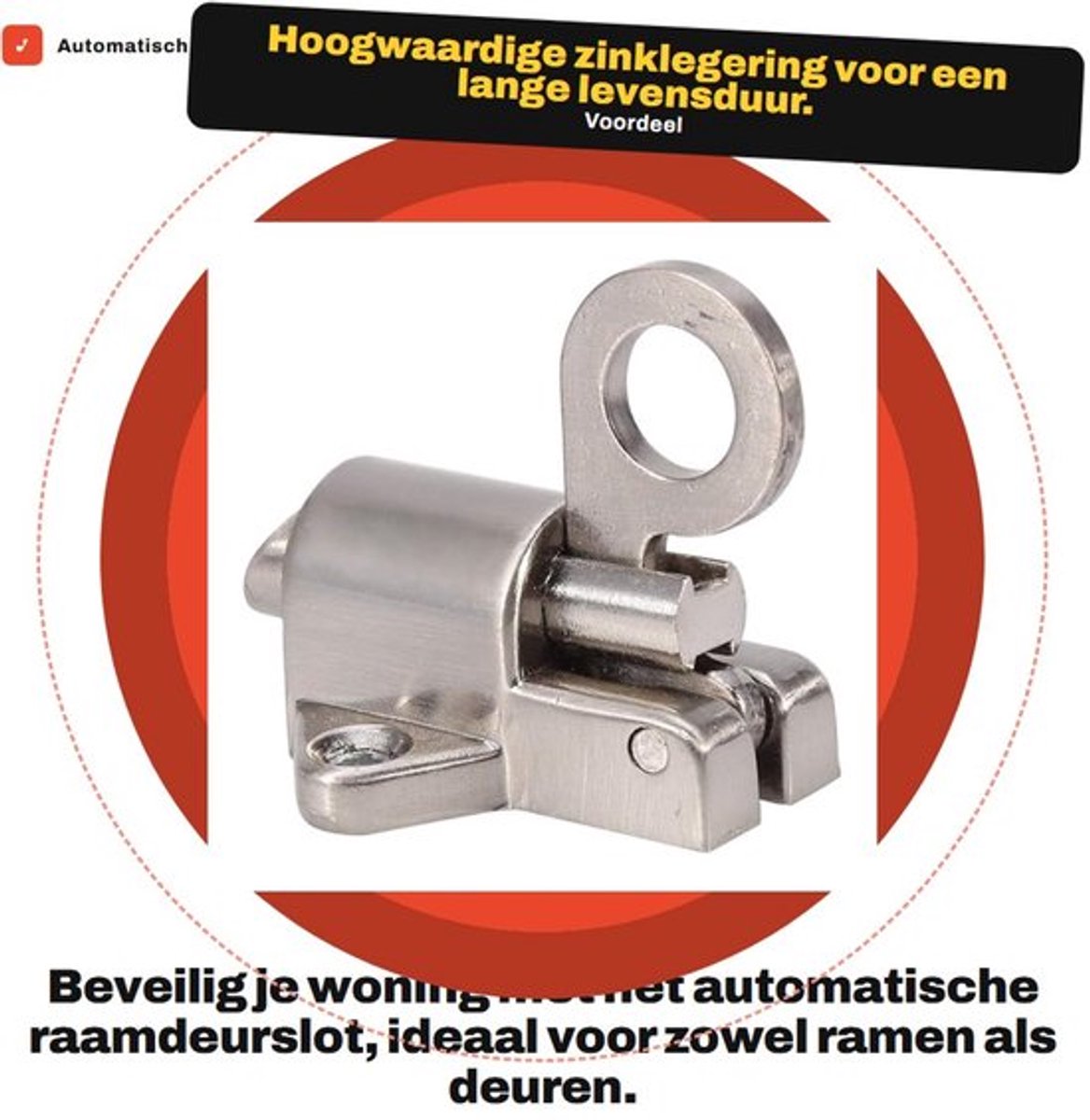 Raamdeurslot Automatisch - Deurvergrendeling - Vergrendeling - Hoogwaardig Zinklegering - Duurzaam - Eenvoudige Installatie - Deurslot