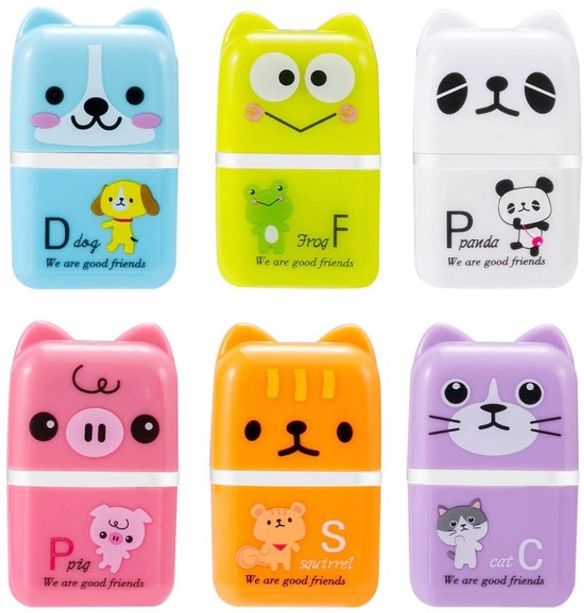 Potloodgum 6 Stuks - Gekleurde Gum - Cartoon Diergum - Schoolbenodigdheden - Schrijven/Schetsen - Veilig voor Kinderen - Gummen