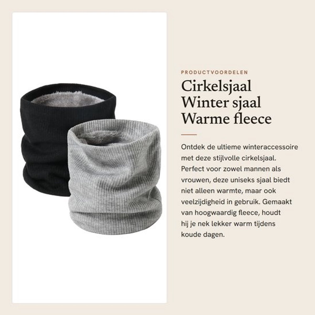 Cirkelsjaal Winter - Dikke Mesh Nekwarmer - Gevoerd met Fleece - Uniseks - Modieuze Infinity-sjaal - Lengte 20 cm