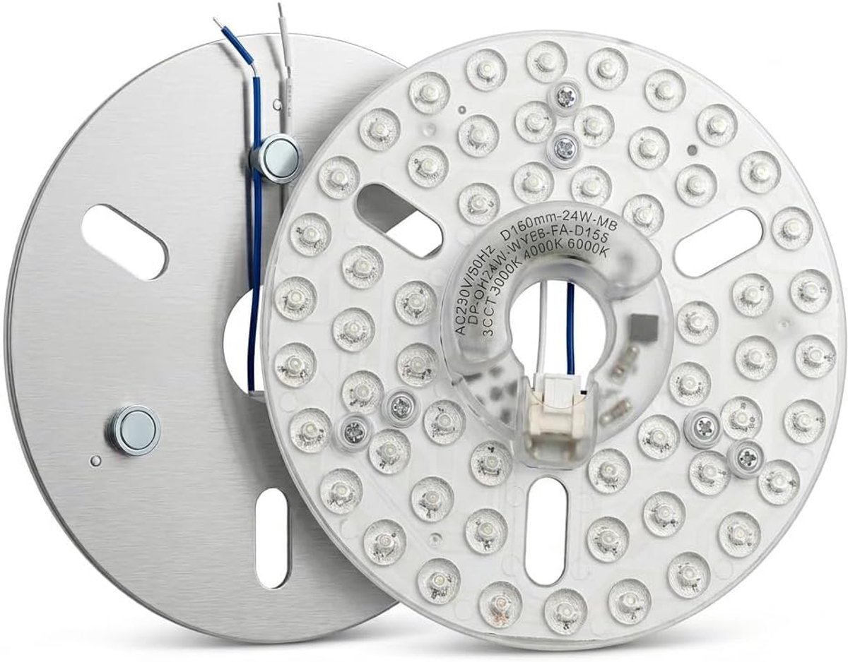 Ronde LED-plafondventilatorverlichtingsset van 6,3 inch (24W, 230V), dimbaar, 3 kleurtemperaturen (6500K/3000K/4200K) - ShopVlot