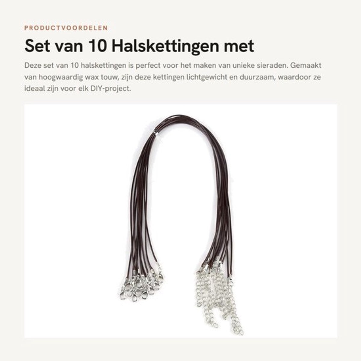 Halsketting 45 cm - 10 Stuks - Waxtouw - Kreeft Klauw Gesp - Verstelbaar - Lichtgewicht en Duurzaam - Sieraad
