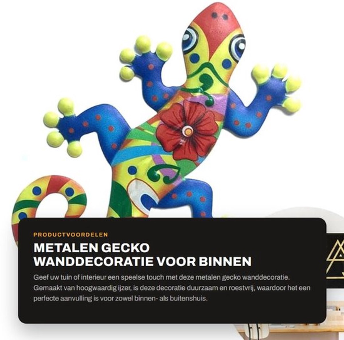 Gecko Wanddecoratie - Metalen Tuindecoratie - Muurdecoratie Buiten - Duurzaam IJzer - Hangend Ornament - 25 x 17 x 0,8 cm