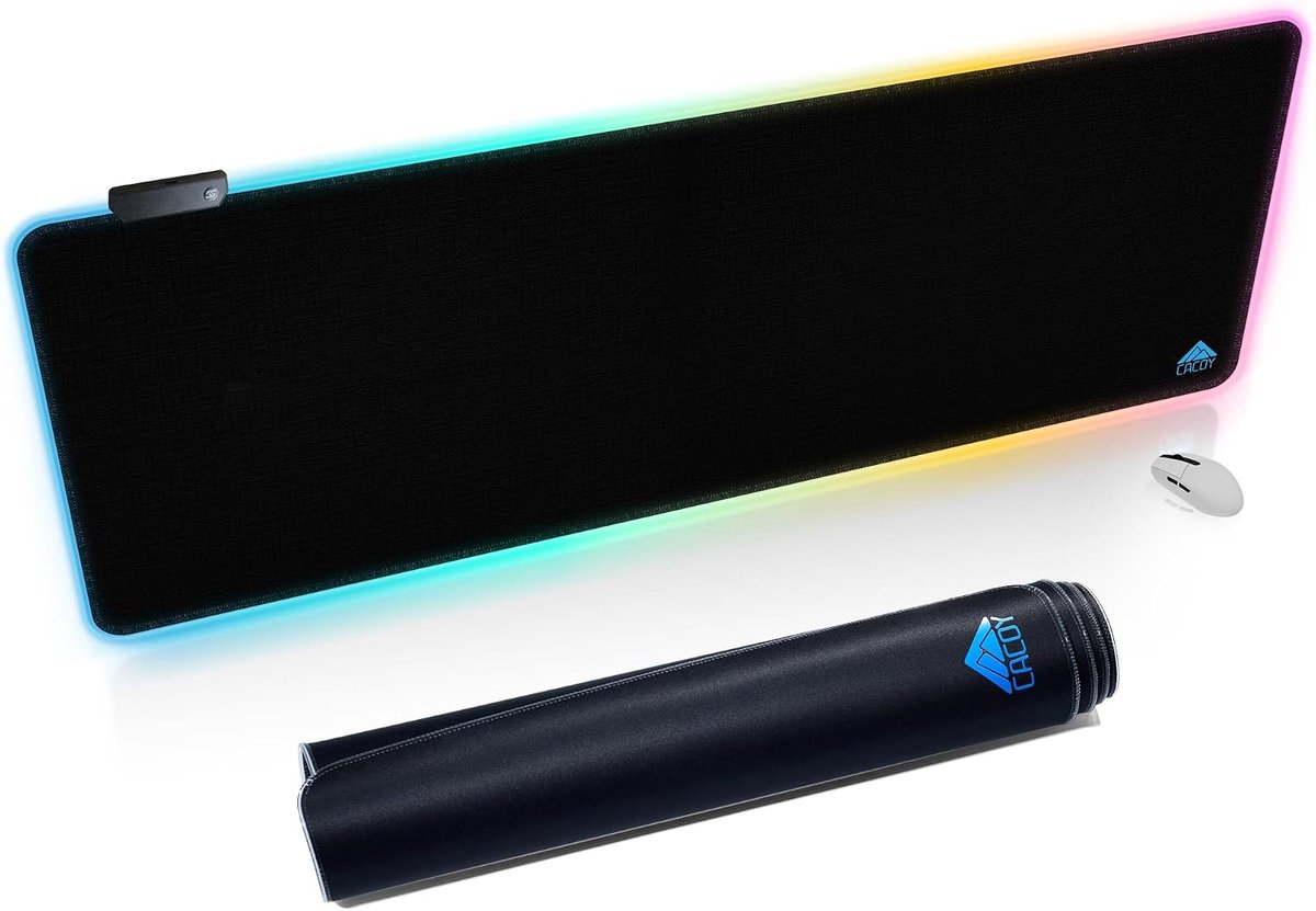 SnelShoppen - XXL Gaming Muismat 1400 x 500 mm RGB met 9 Lichtmodi, Antislip Waterdichte Bureaumat voor Toetsenbord en Laptop - Zwart