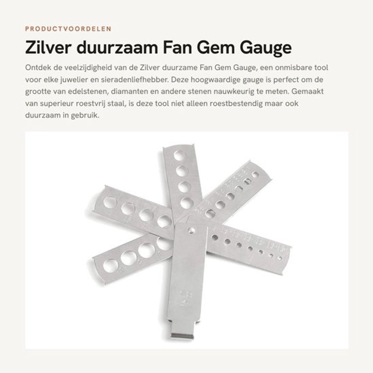 Fan Gauge - Sieradengereedschap - Roestvrij Staal - Compact - Edelsteen/diamant meten - 5.6 * 1.5 * 0.3 cm - Lichtgewicht