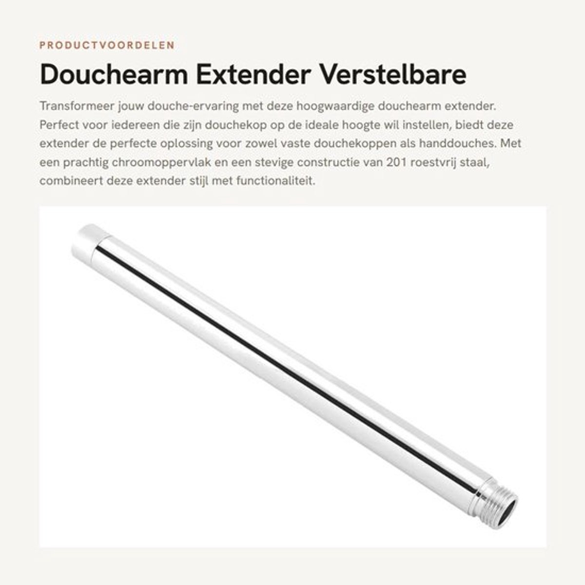 Uitbreiding Douchearm - Roestvrij Staal - Verchroomd - Eenvoudig te Installeren - G1/2 Aansluiting - Duurzaam Ontwerp