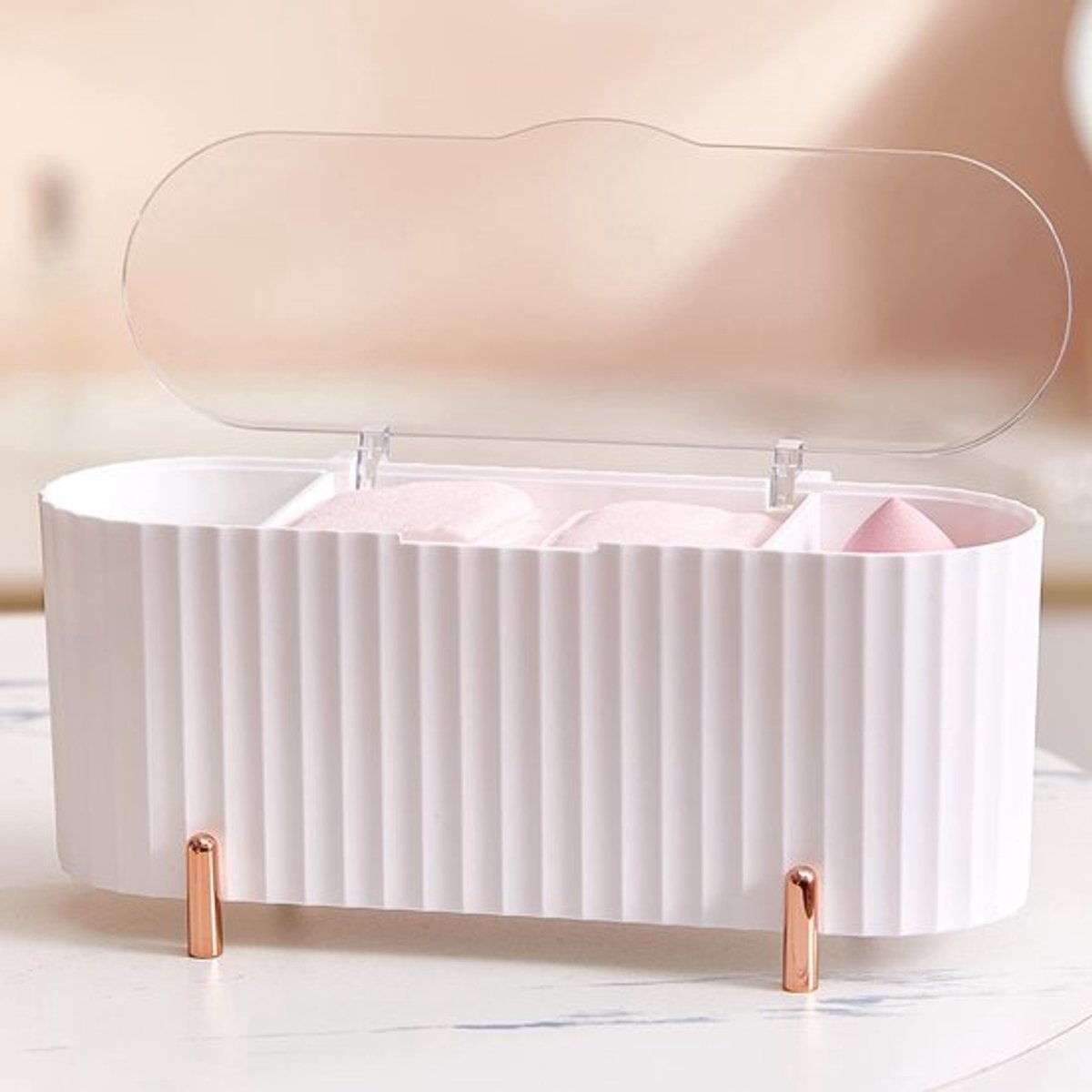 Qtip Dispenser met 3 Compartimenten - Opbergdoos voor Wattenstaafjes - Opbergdoos voor Wattenpads - Opbergdoos voor Schoonmaakmiddelen - Elegant Design - ABS Materiaal