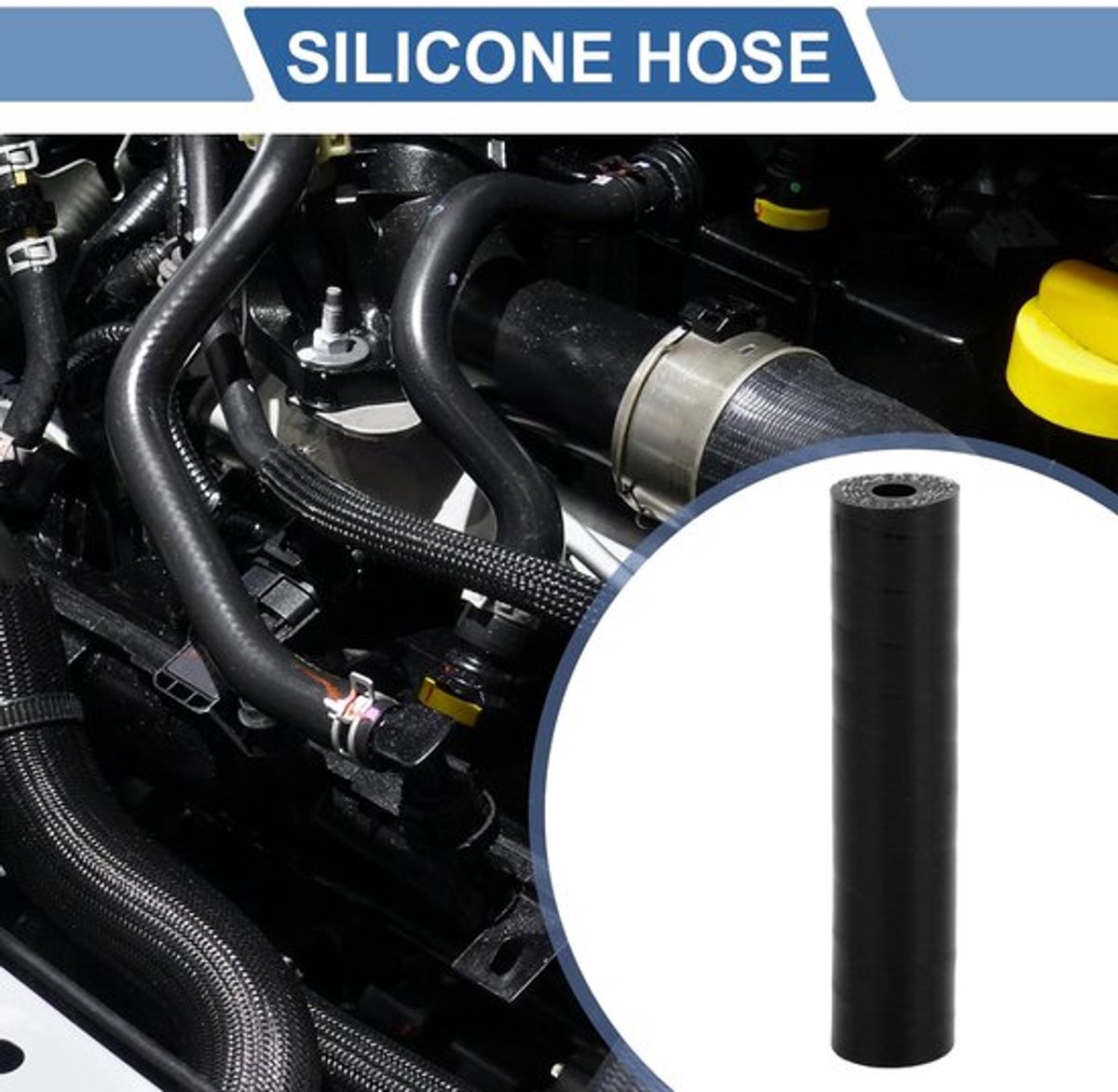 Siliconen Slang - Zwart - Binnendiameter 6 mm - Lengte 76 mm - Temperatuurweerstand tot 300 °C - Meerlaags geweven stof - Schokbestendig - Koelslang