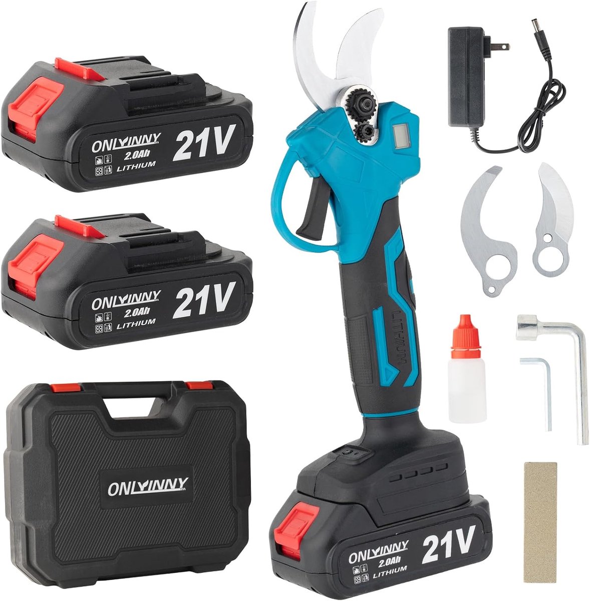 SnelShoppen - 21V Elektrische Snoeischaar - Verbeterde 600W Borstelloze Snoeischaar met 2 x 2,0Ah Accu's, 2 Messen, Snellader - 3 cm Snijdiameter voor