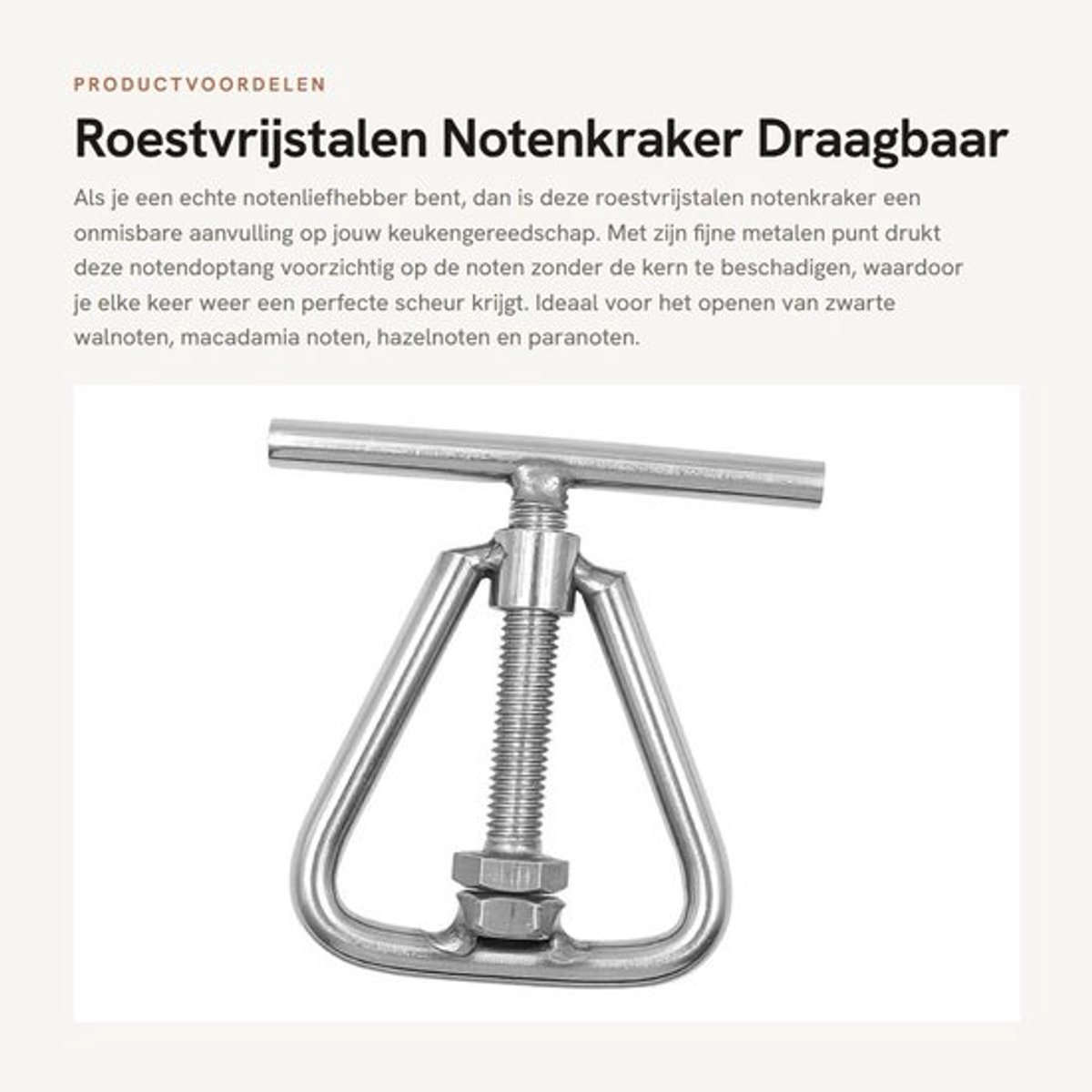Notenkraker Roestvrij Staal - Draagbare Notenkraker - Gereedschap voor Walnoten/Macadamia - Schokbestendig - 10 x 9,3 cm - Perfecte Scheur Garantie - Notenschiltang