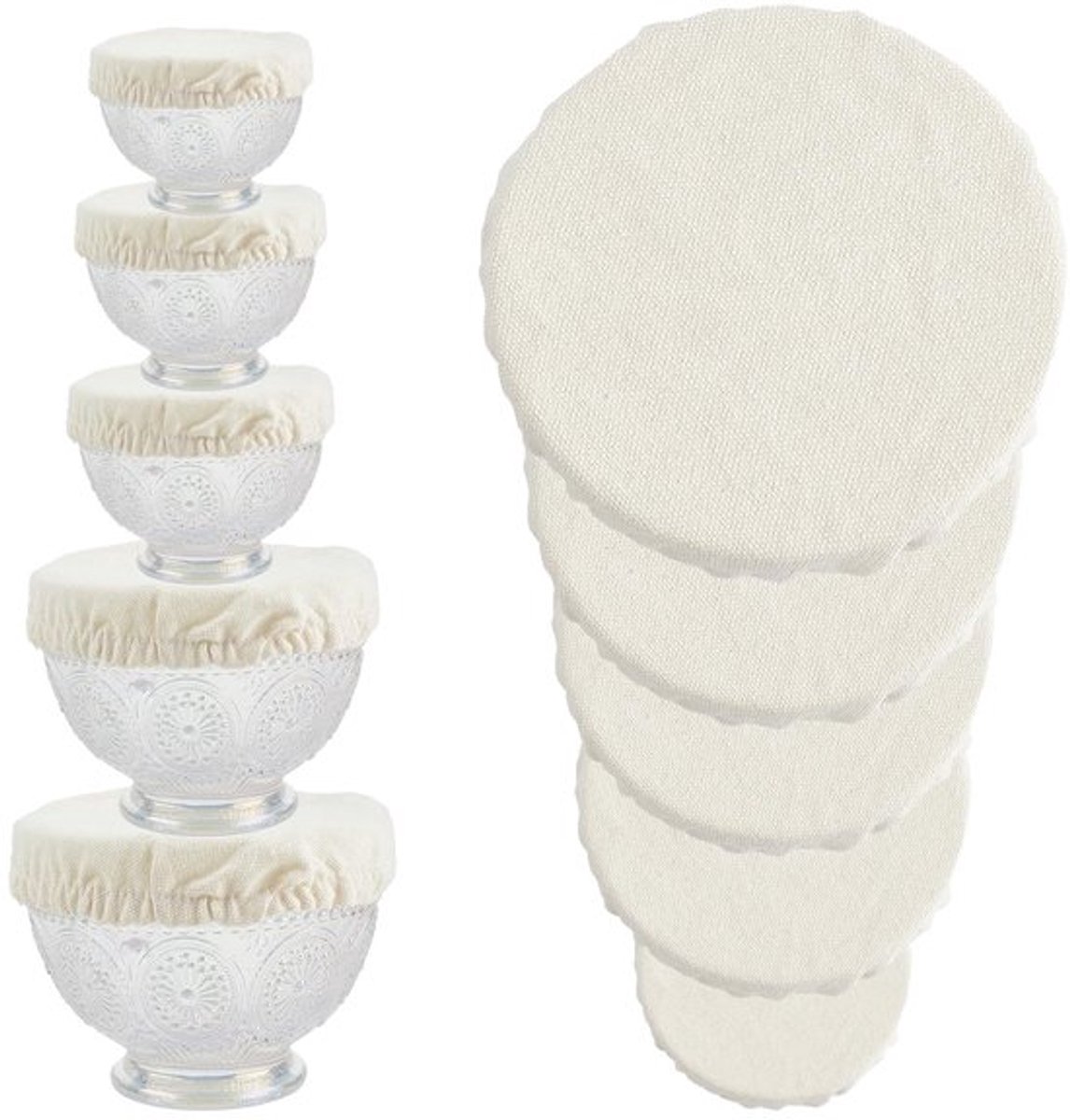 Komhoezen 5 Stuks - Herbruikbare Linnen Doek - Elastische Schotel Covers - Voedsel Opslag - Diverse Maten - Duurzaam Canvas - Komdeksels