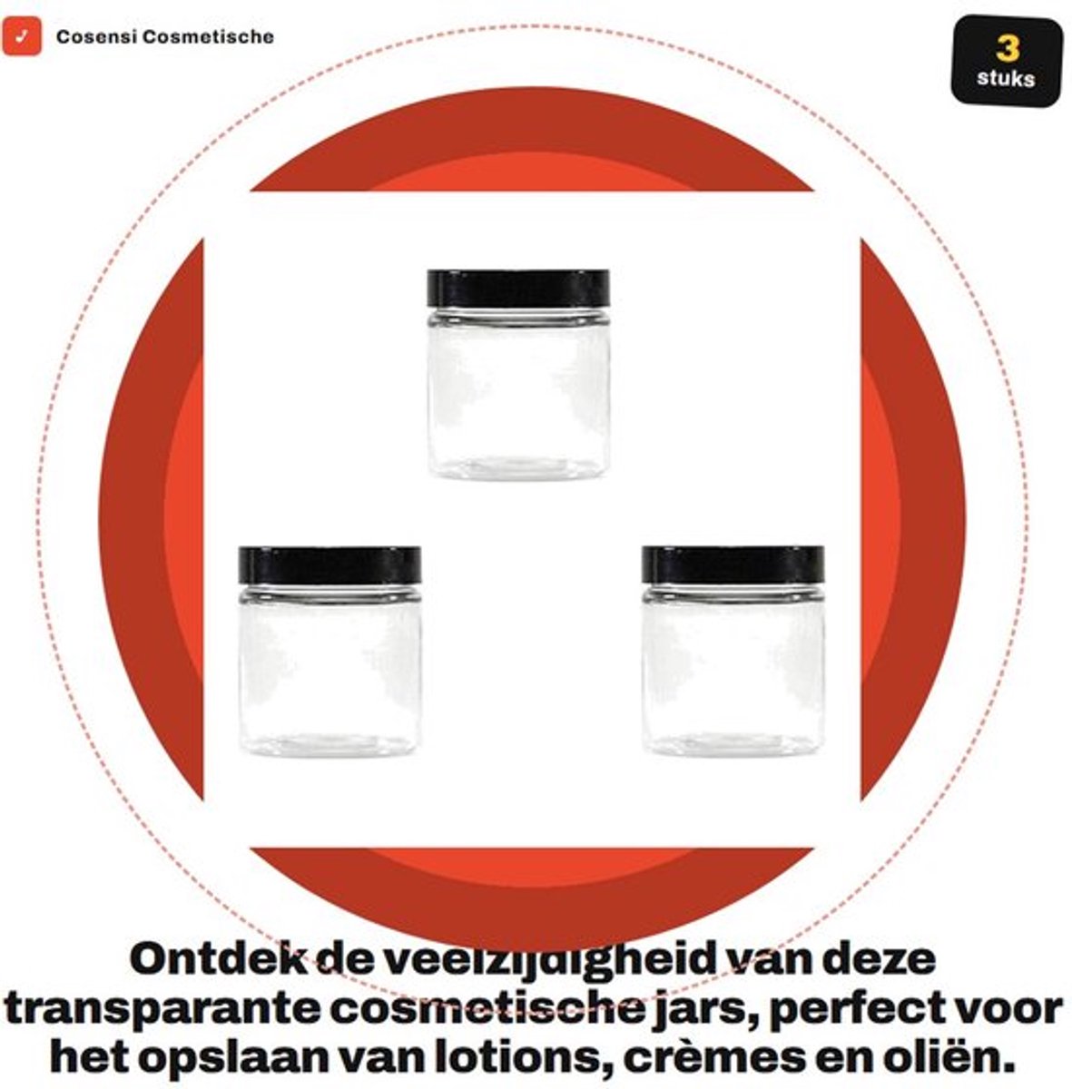 Cosmetic Jar 250ml - Set van 3 - Transparante Plastic Pot - Zwarte Deksel - Herbruikbaar - Compact en Lichtgewicht - Opslagpot