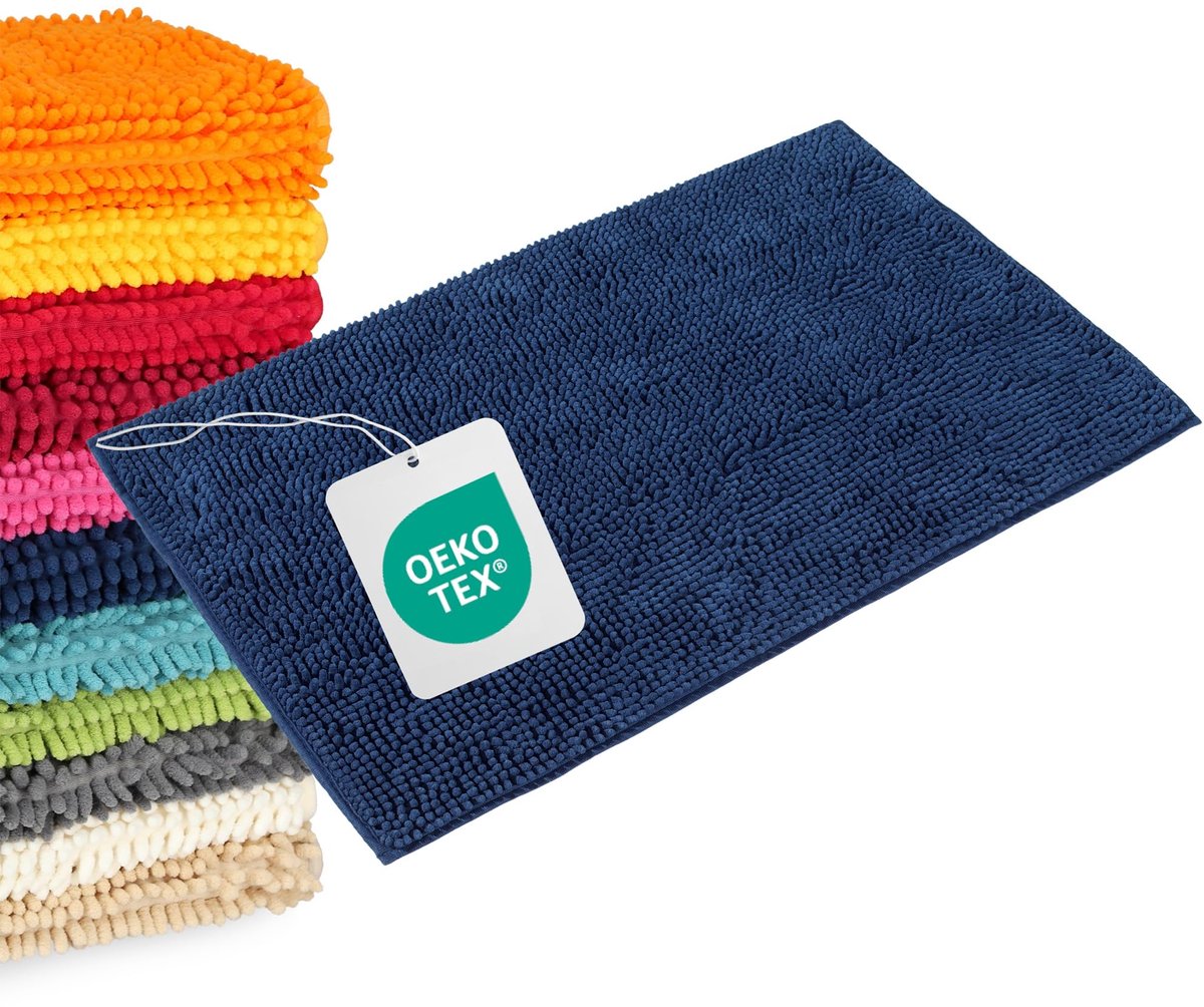 SnelShoppen - Badmat Blauw - Antislip Badkamer Tapijt 50x80cm - Machinewasbaar Toiletmat - Perfect voor Badkamer, Toilet en Douche