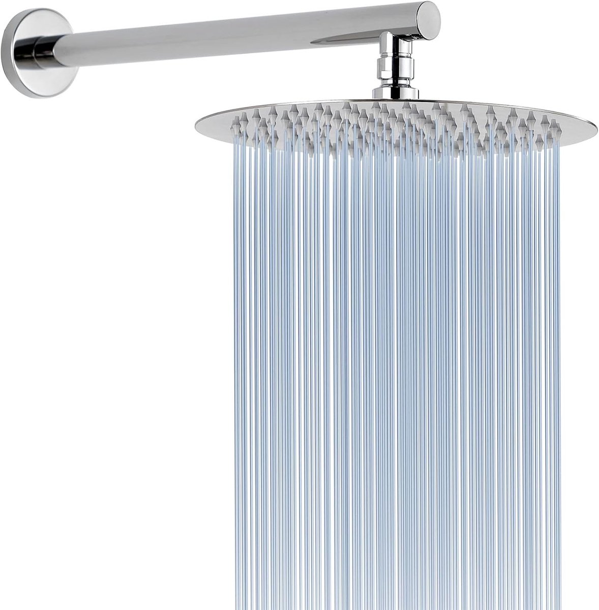 SnelShoppen - Full Metal Douchekop met Verlengarm, RVS Waterval Regen Douchekop, Hoge Doorstroom Rond 25cm Douche + 38cm Verlengarm voor Luxe Badkamer